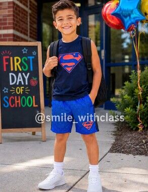 Boys Superman Back to School Outfit Size 8 | Tank & Shorts Set | DC Comics